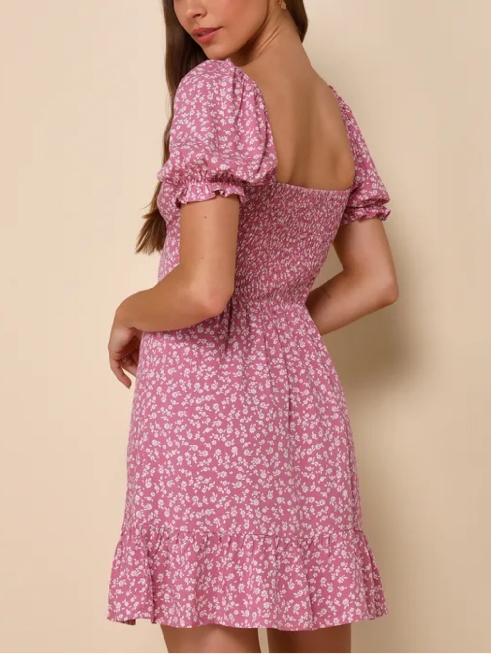 NWT Lulu's Grateful Feelings Pink Floral Puff Sleeve Summer Dress sz M Chic Y2K - Picture 3 of 11